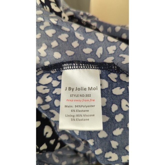 Silkfred Jolie Moi Navy Blue Animal Print Dress Off Shoulder Ruffle Tiered 8 12 - Picture 15 of 15